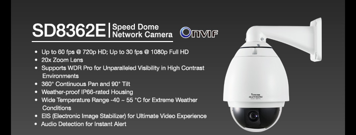 SD8362E - 20x Zoom. 2MP. Full HD. WDR Technology. -40�C ~ 55�C Extreme Weatherproof .Exceptional 60 fps. PoE Plus