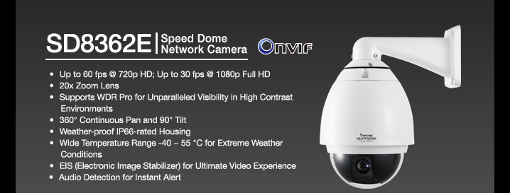 SD8362E - 20x Zoom. 2MP. Full HD. WDR Technology. -40C ~ 55C Extreme Weatherproof .Exceptional 60 fps. PoE Plus